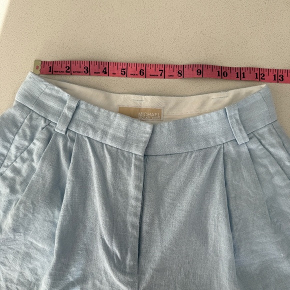 Michael Kors Light Blue High-Waisted Linen Shorts Tailored Summer Shorts Size 2 - Picture 7 of 9